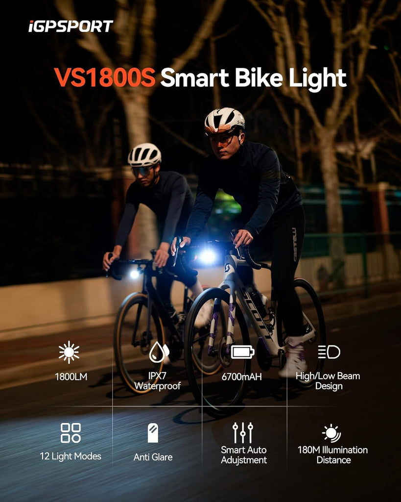 Activación automática del flash de giro de la luz iGPSPORT VS1800S en una curva
